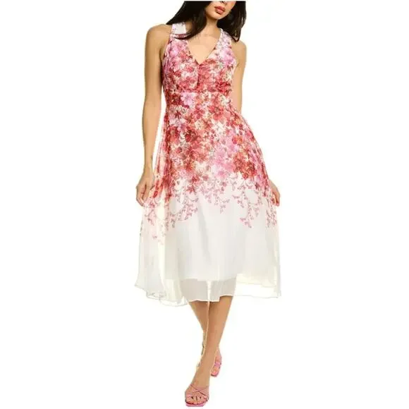 Danny & Nicole Sleeveless Floral Midi Fit + Flare Dress | Pink | Womens 8 | Dresses Fit + Flare Dresses | Hidden Closure